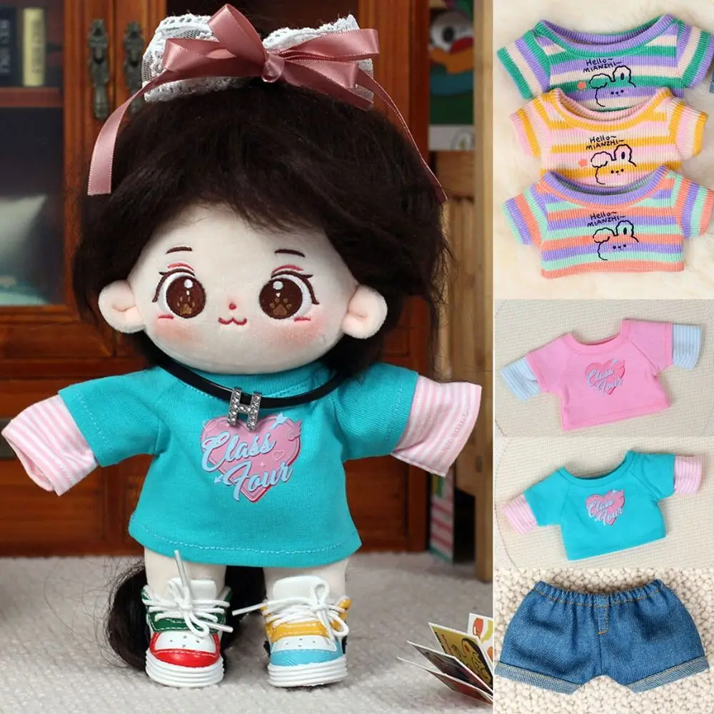 20cm Doll Clothes Casual Wear Casual Wear Stripe T-shirt Jeans Pants Mini Clothes Top Mini Cute Doll Outfit DIY Doll Accessories