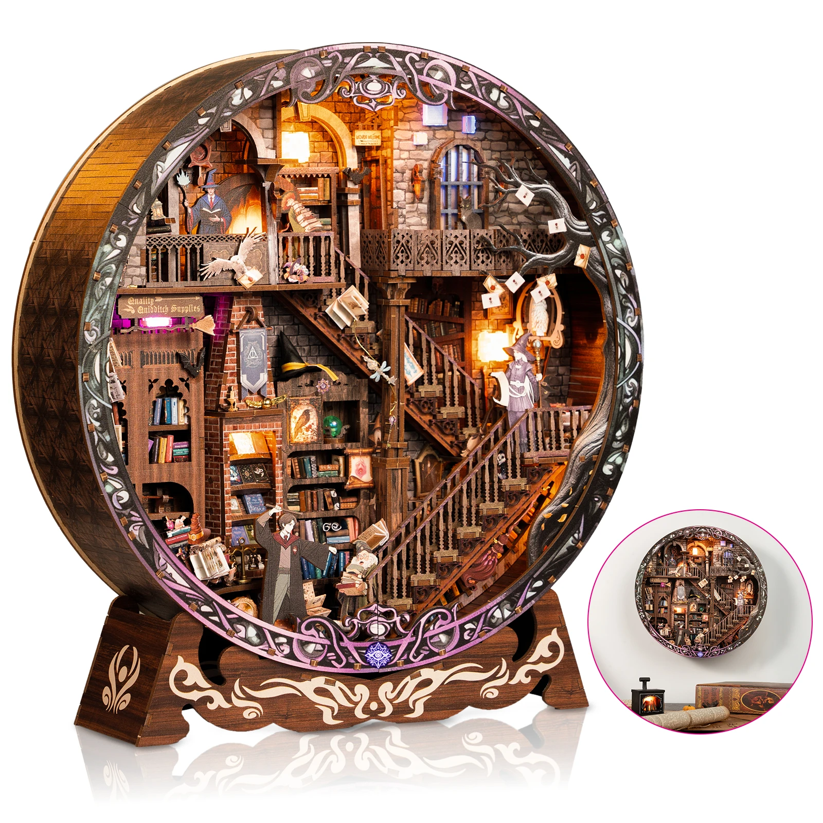 DIY Wooden Magic Library Casa Figurines Miniatures Assembled Villa with Light for Friends Birthday Gifts Home Decor Crafts
