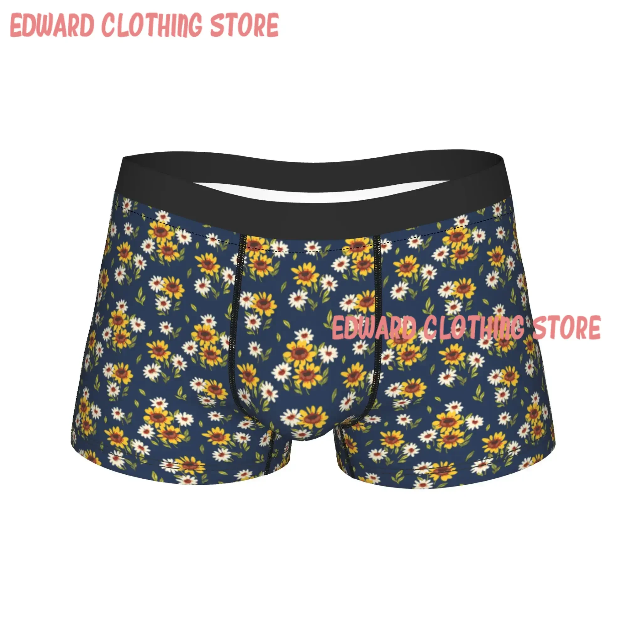 Sunflower Print Underwear  Sexy Soft Underpants Customs Boxer Brief For Men Pouch Large Size Trunk