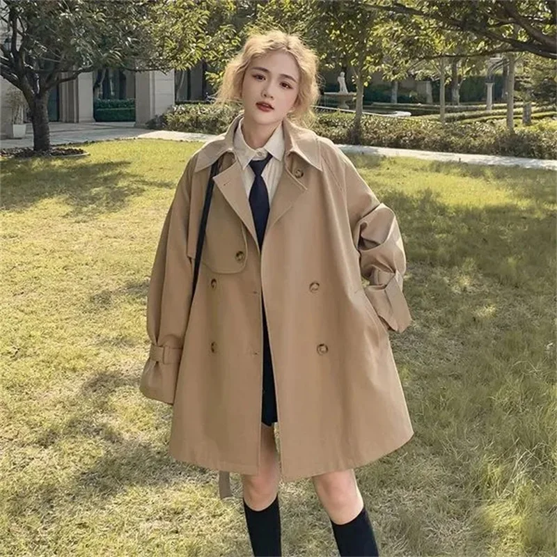 

Fashion Khaki Medium Long Windbreaker Coat For Women inVSpring Autumn 2023 New Small Man Loose Fit thin Temperament Coat Korean