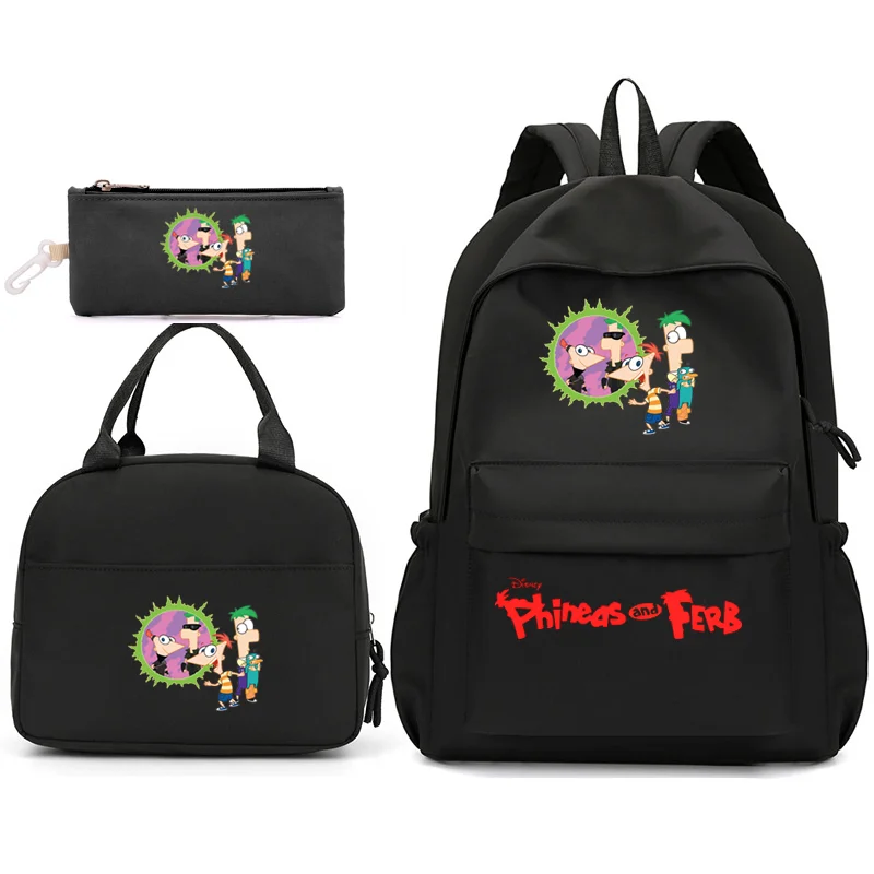 

3pcs Disney Phineas And Ferb Backpack with Lunch Bag for Women Student Teenagers School Bags Comfortable Travel Sets