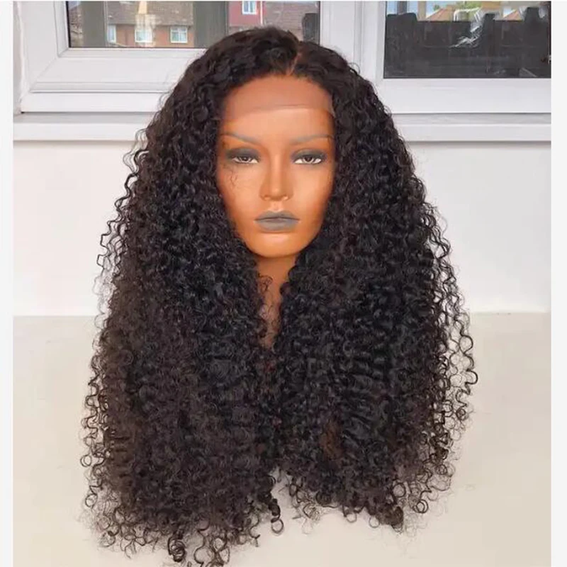 Peruca dianteira de renda encaracolada para mulheres negras, sem cola, pré-arrancada, longa, 26 polegadas, 180% densidade, perverso, preto, cabelo de bebê, diário, cosplay