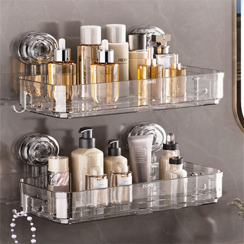 Suction cup triangular storage rack, non perforated wall mounted rack, toilet, bathroom corner, washbasin storage rack