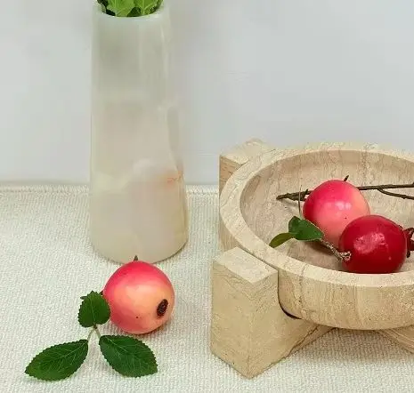 

Nordic Light Luxury INS Style Natural Travertine Fruit Bowl Decor for Model House Dining Living Room Coffee Table