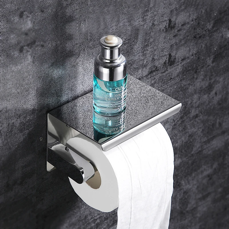 Stainless Steel Toilet Paper Holder Bathroom Wall Mount WC Paper Phone Holder Shelf Towel Roll shelf Accessories