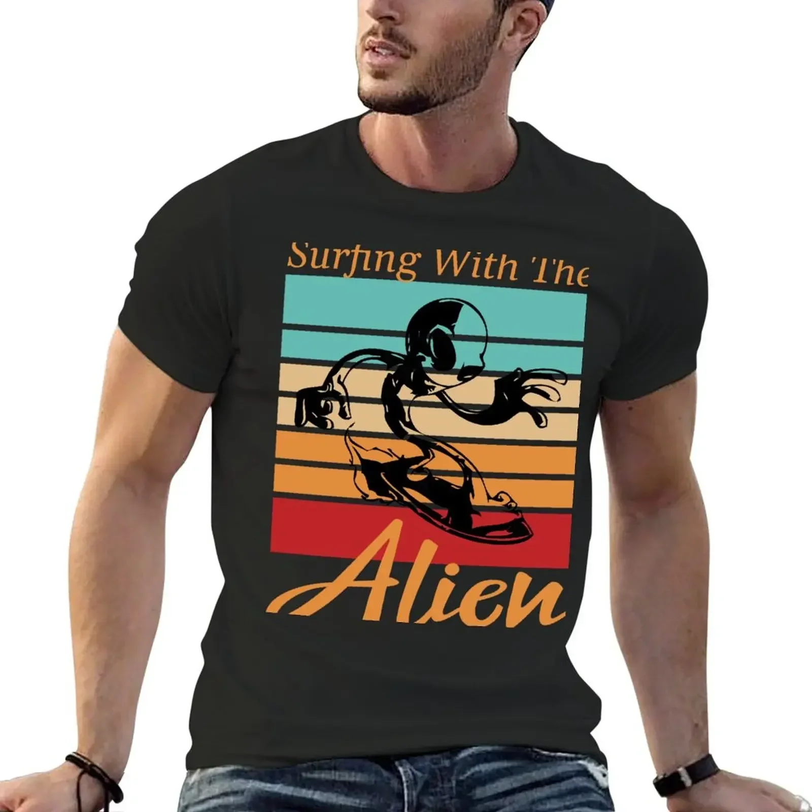 

Surfing With The Alien T-Shirt hippie clothes tops shirts graphic tees summer top men t shirts