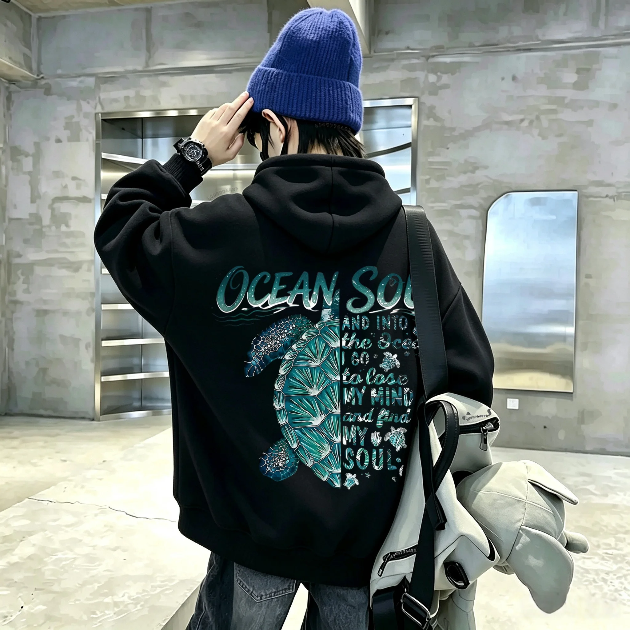 Neuestes Y2K-Kapuzen-Sweatshirt mit Schildkrötenmuster für Jungen und Mädchen. Modischer Pullover-Sweatshirt. – Detail 4