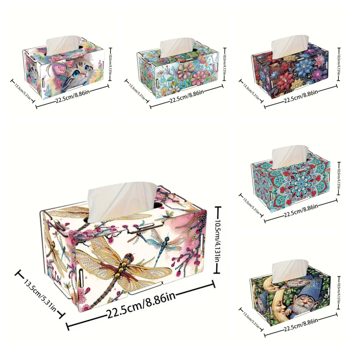 1 DIY Handcrafted Wooden Floral/Animal Pattern Diamond Painting Tissue Box and Tissue Box, Naturally Inspired Inlaid Art Piece view 2