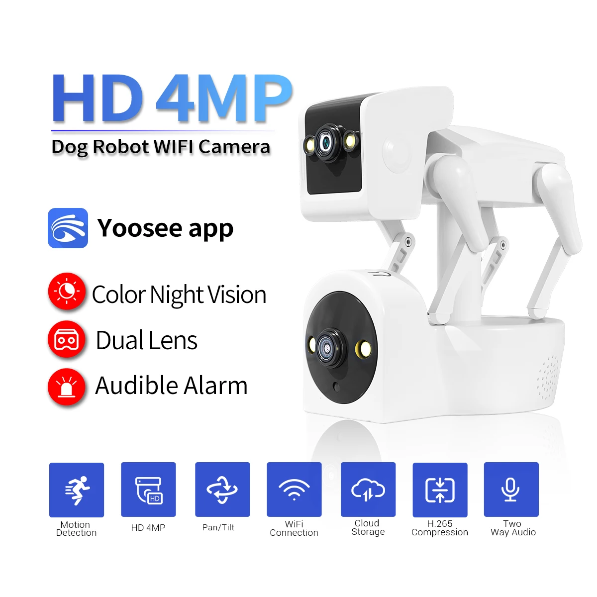 

ESCAM PT212 4MP Yoosee APP Dual Lens PTZ RobotDog IP Camera Full Color AI Humanoid Detection Home Security CCTV Baby Monitor