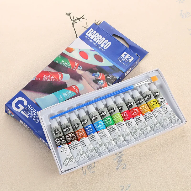 6 ml 12 colori Set di colori acrilici professionali Set di tubi per pittura murale dipinti a mano artista disegna pittura pennello senza pigmenti