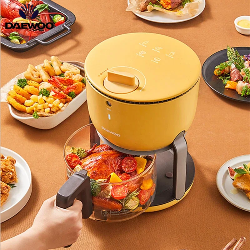 DAEWOO K5 Household Air Fryer 220V Electric Low Oil Frying Pot 2L High Borosilicate Glass Basket Time Setting Baking Oven