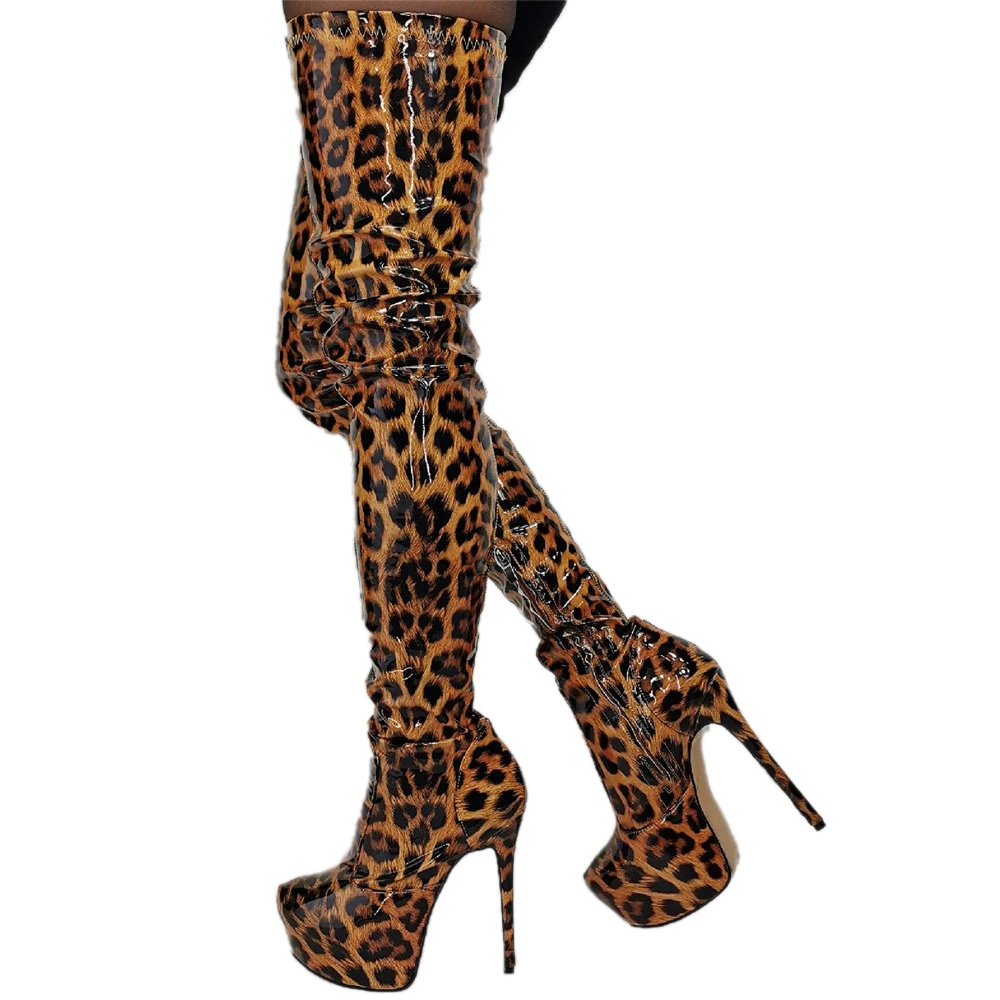 

Sexy Leopard Print Platform High Heels Over Knee Boots For Women Straight Thigh Tall Boots Spring Autumn 2023 New Shoes Female