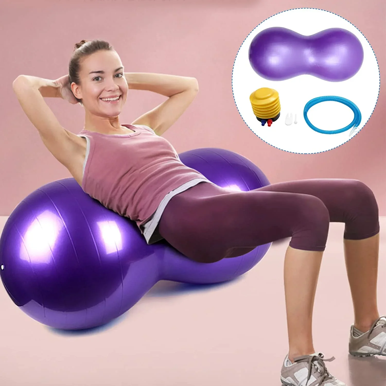 Balance Trainer Exercise Ball PVC Yoga Peanut Ball Yoga Ball with Inflator Fitness Ball Thicken Ball for Yoga Pilates 45cm*90cm