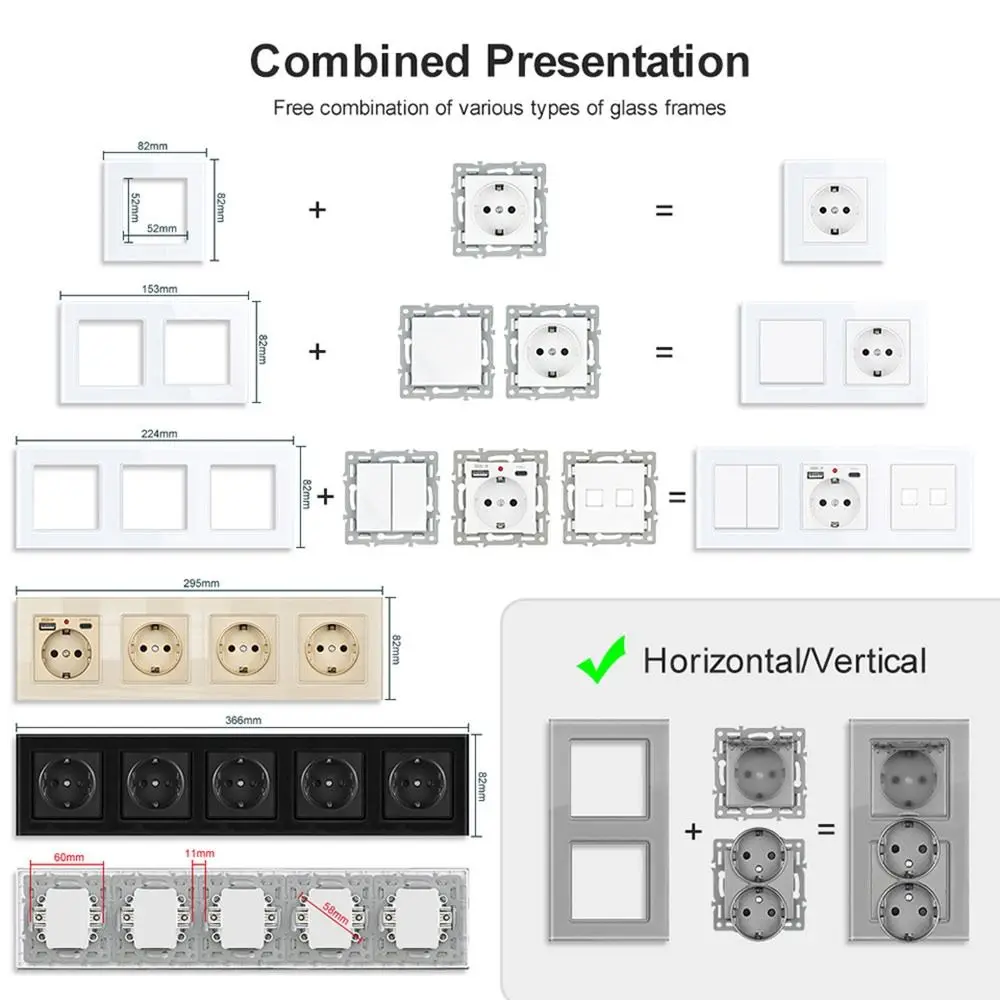 1Pcs 220V 16A 250V Modular Sockets And Switches PC Panel RJ45 TV Panel Wall Switch Dual USB Fast Charge EU French Socket Module