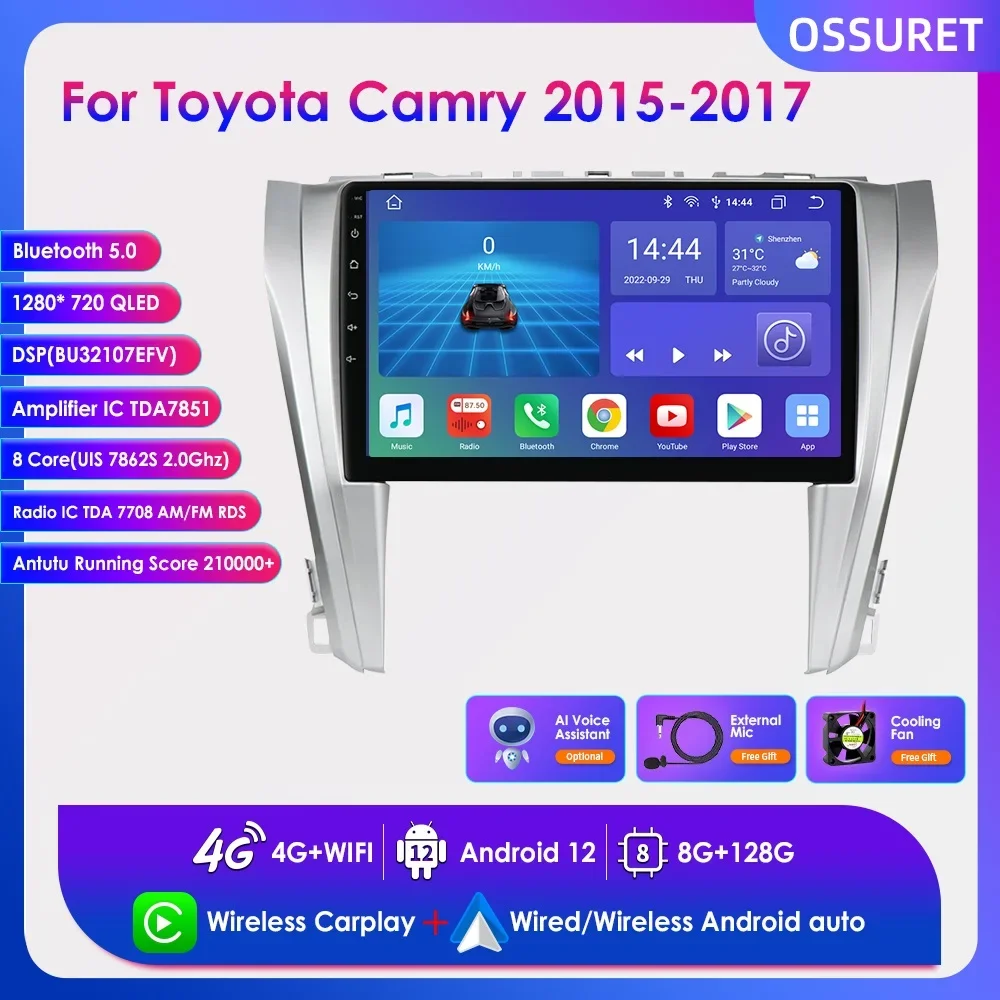 

10.1" 2 Din Android 12 Car Radio for Toyota Camry 2015 - 2017 RDS stereo DSP Autoradio Multimedia Video Player Navigation GPS BT