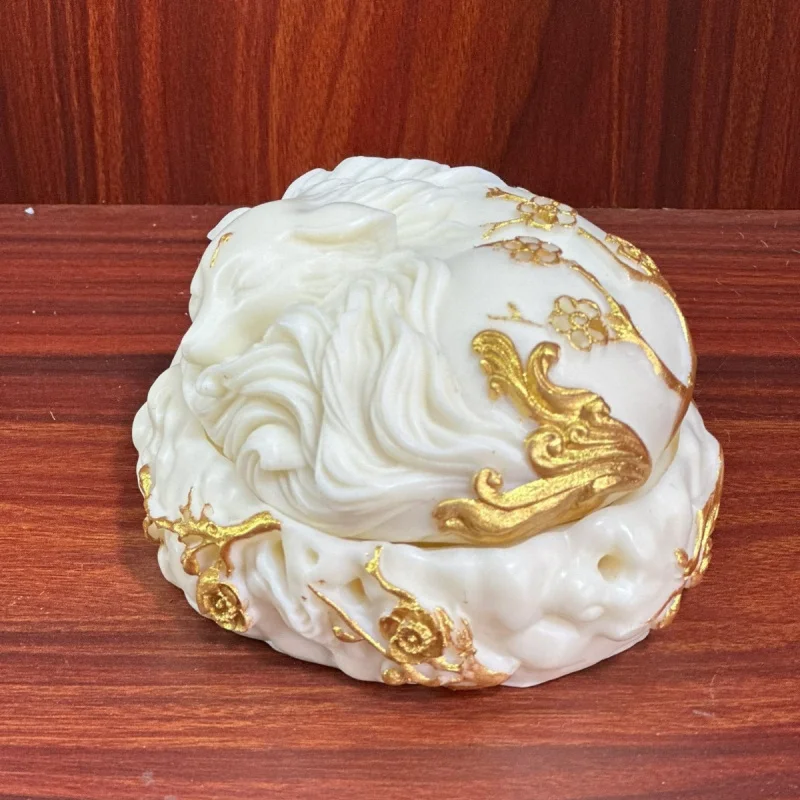 Ivory Tooth Fruit Carving Plum Blossom Nine Tail Fox Incense Burner11.5*10.8*6.3cmHome Office Incense Burner