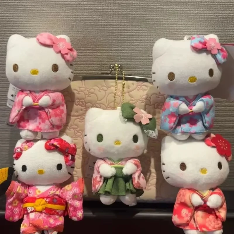 Hello Kitty Japanese Kimono Cherry Blossom Plush Toy Doll Trendy Bag Charm Decorative Accessories Keychain Girls Surprise Gift