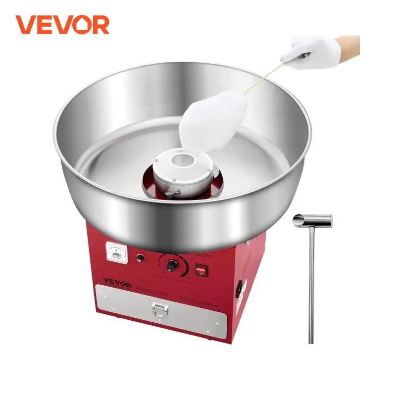 VEVOR elektrische Zuckerwattemaschine kommerzielle Zuckerwattegeräte (1000 W) mit 52 cm Edelstahlschüssel & Zuckerschaufel & Schublade, perfekt für Kindergeburtstage Familienfeiern Partys Rot