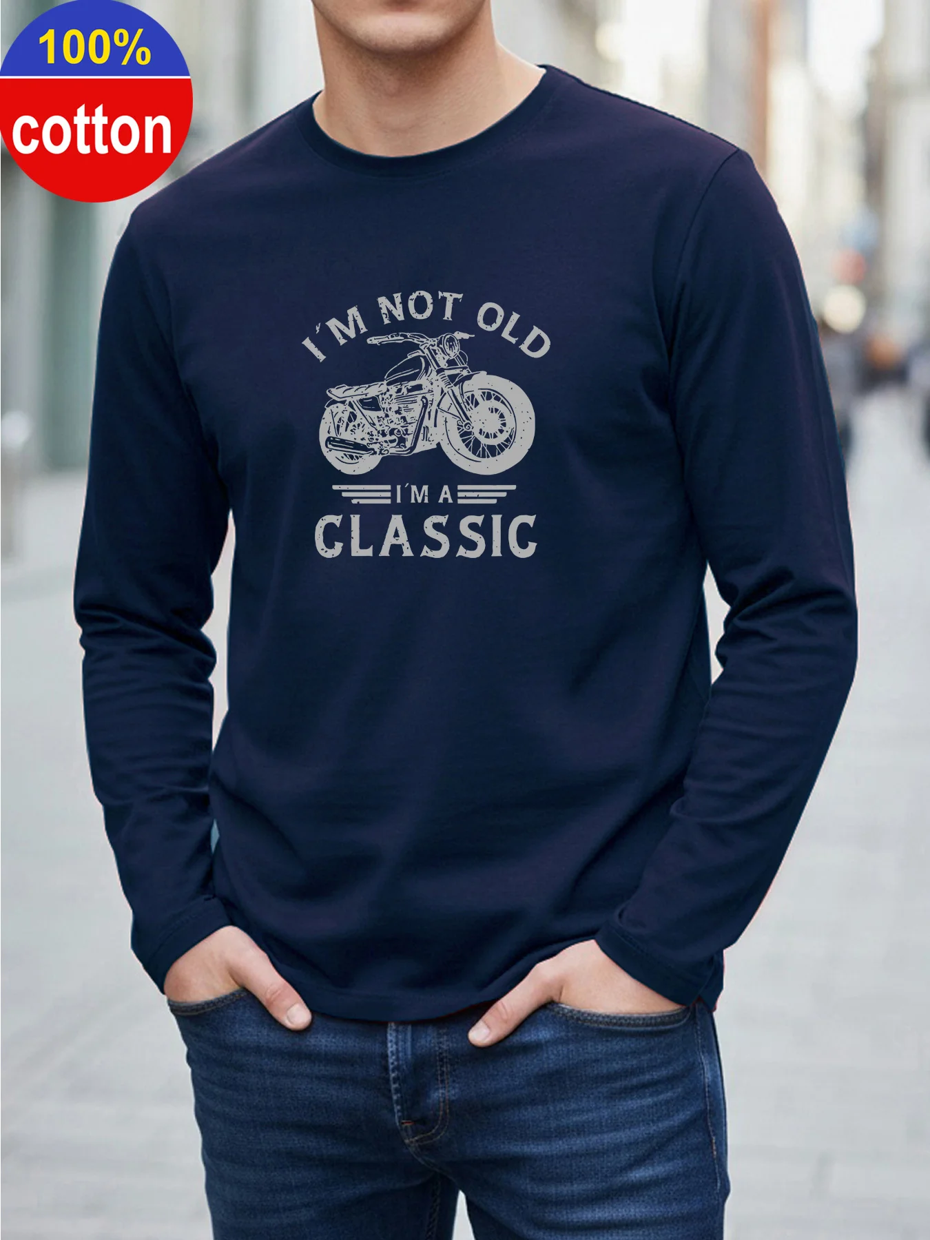 100 cotton men's long sleeved round neck loose letter patter