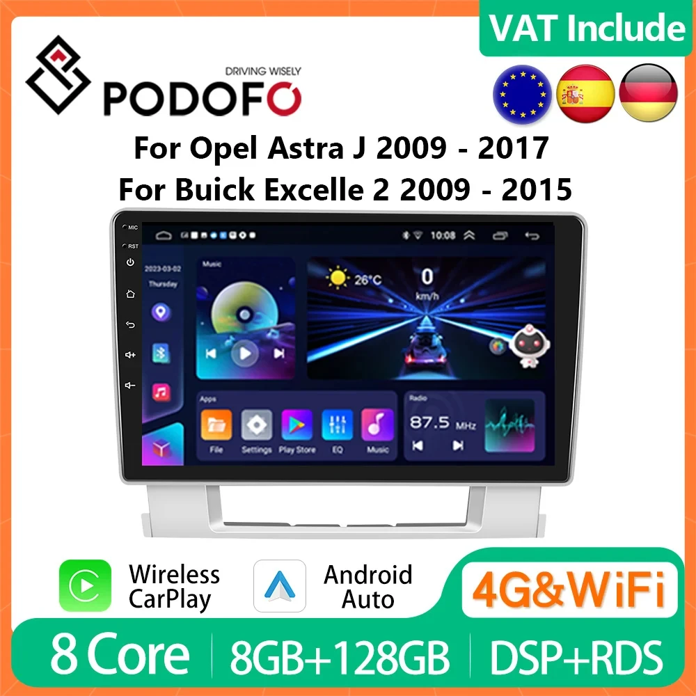 Podofo 4G CarPlay Android Car Radio For Opel Astra J 2009-2017 Buick Excelle 2 2009-2015 Multimedia Player 2din Unit GPS Stereo