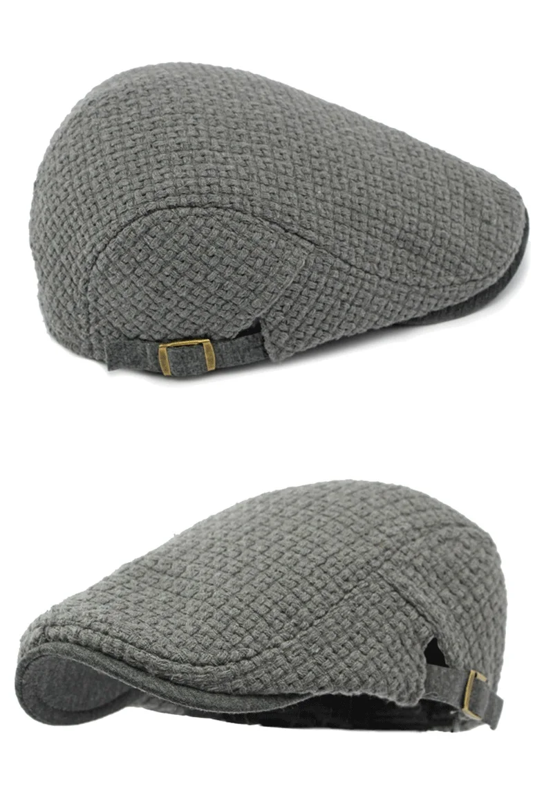 Autumn Flat Peaked Cap For Men Solid Knit Beret Hat Women Retro Newsboy Ivy Herringbone Beret Cabbie Forward Hat Adjustable