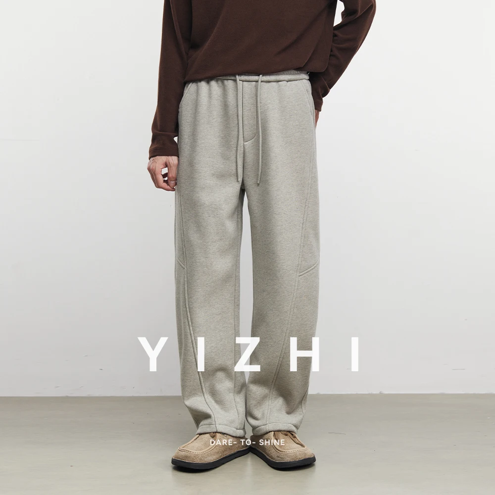 

Зима 2025 года, новые универсальные повседневные прямые брюки с силуэтом из мусса и воздушного хлопка, спортивные спортивные штаны с флисовой подкладкой