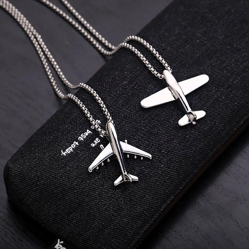 Noter New Trendy Men Airplane Necklace 28 Inchs Long Collar Hiphop Rock Pendant Colar Masculino Male Accessories Boyfriend Gift