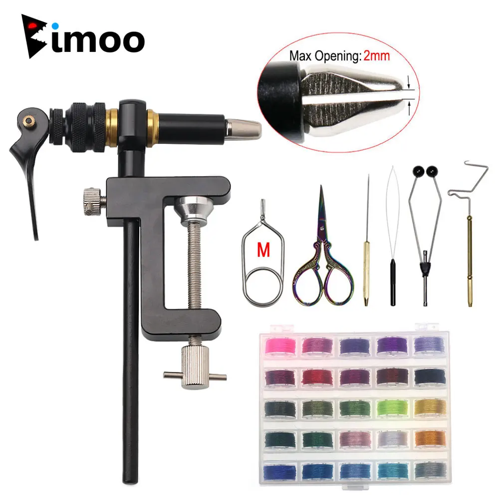 

Bimoo 360° Rotation C-Clamp Fly Tying Vise Hardened Steel Jaws Jig Lure Making Tool Fly Tying Tool Kit 300D Assist Binding Threa