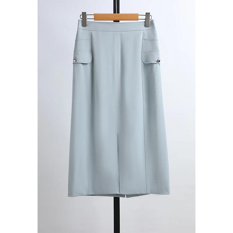 Zooc Brand Women's Slimming Straight Knee-Length Midi Skirt Fashionable Versatile High Waist Zipper Design City Commute Suitable