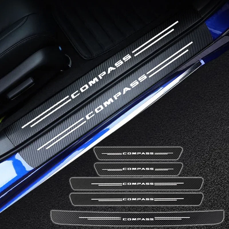 

Car Door Threshold Scuff Plate For Jeep Compass Carbon Fiber Car Trunk Rear Bumper Sticker Auto External Accessories Car Styling