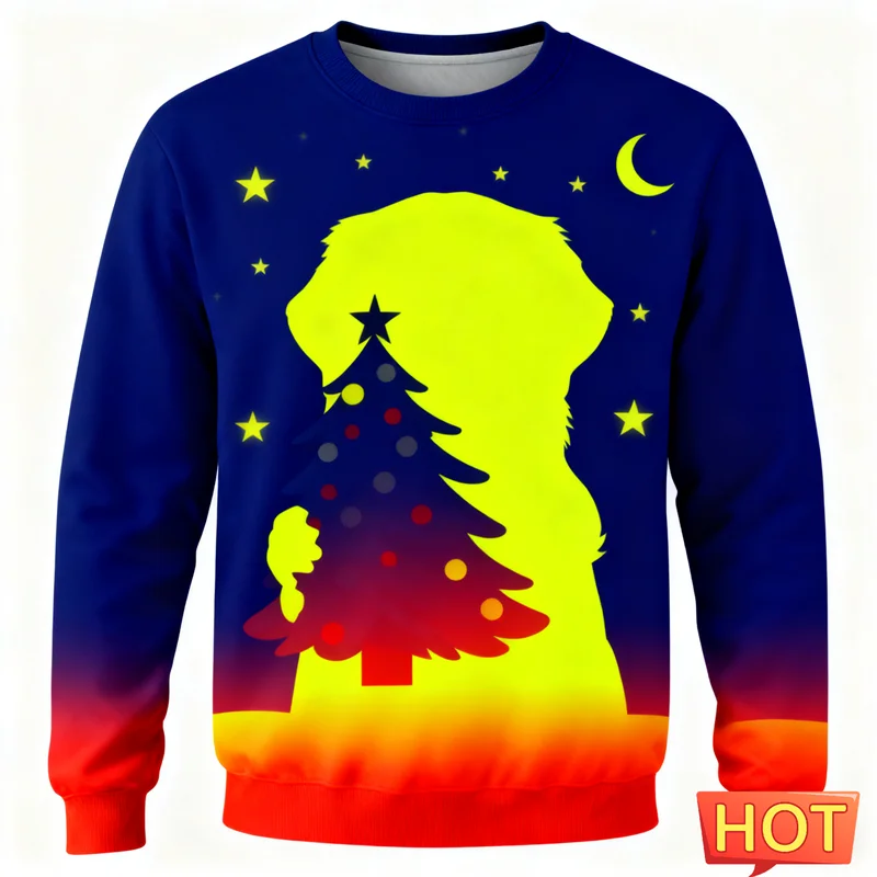 2026 جديد الذهبي المسترد الرسم القبيح عيد الميلاد سترة موضة لطيف الكلب ثلاثية الأبعاد مطبوعة عيد الميلاد بلوزات فضفاضة الشارع الشهير البلوفرات #3