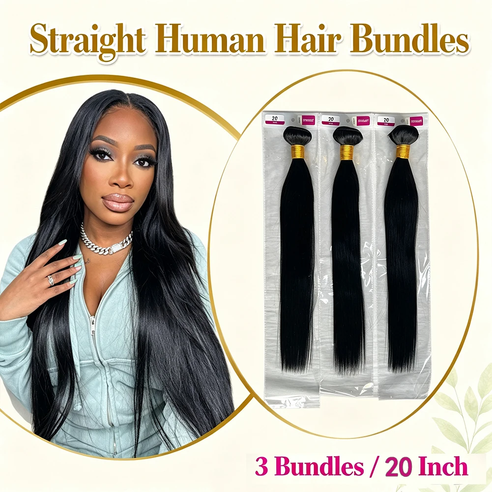 12A Human Hair Bundles 20 22 24 Inch Straight Human Hair Unprocessed Brazilian Hair 3 Bundles Quick Weave Natural Black