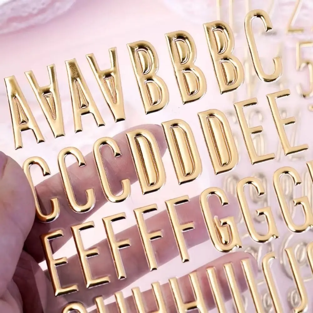 

3Sheets 3D Gold Letter Stickers Waterproof Self Adhesive Puffy Number Decals Bubble Design Three-Dimensional Stationery Stickers