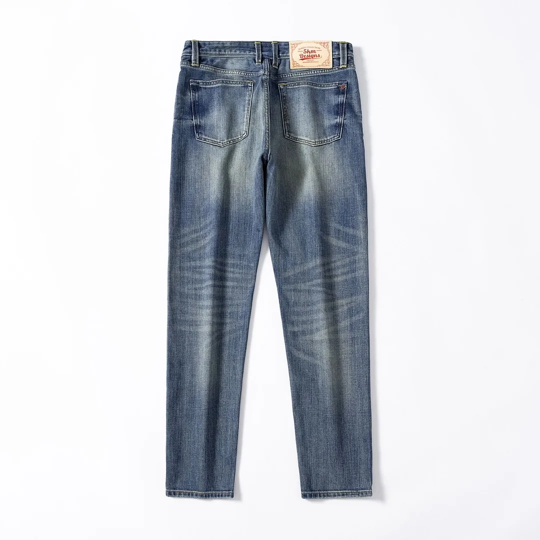 Men's 12oz Tapered Straight Selvedge Denim Jeans Lightweight Summer Fabric with Ice-Cool Breathable Tech Vintage Retro Fit