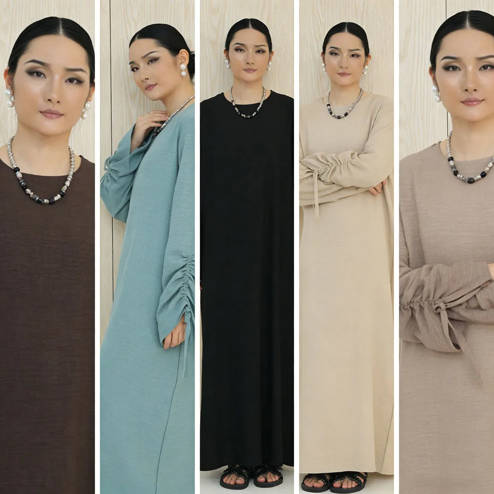 

Eid Djellaba Saudi Arabia Plain Abaya for Dubai Women Modest Muslim Dress Turkey Lace-Up Cuffs Long Robe Ramadan Kaftan Musulman