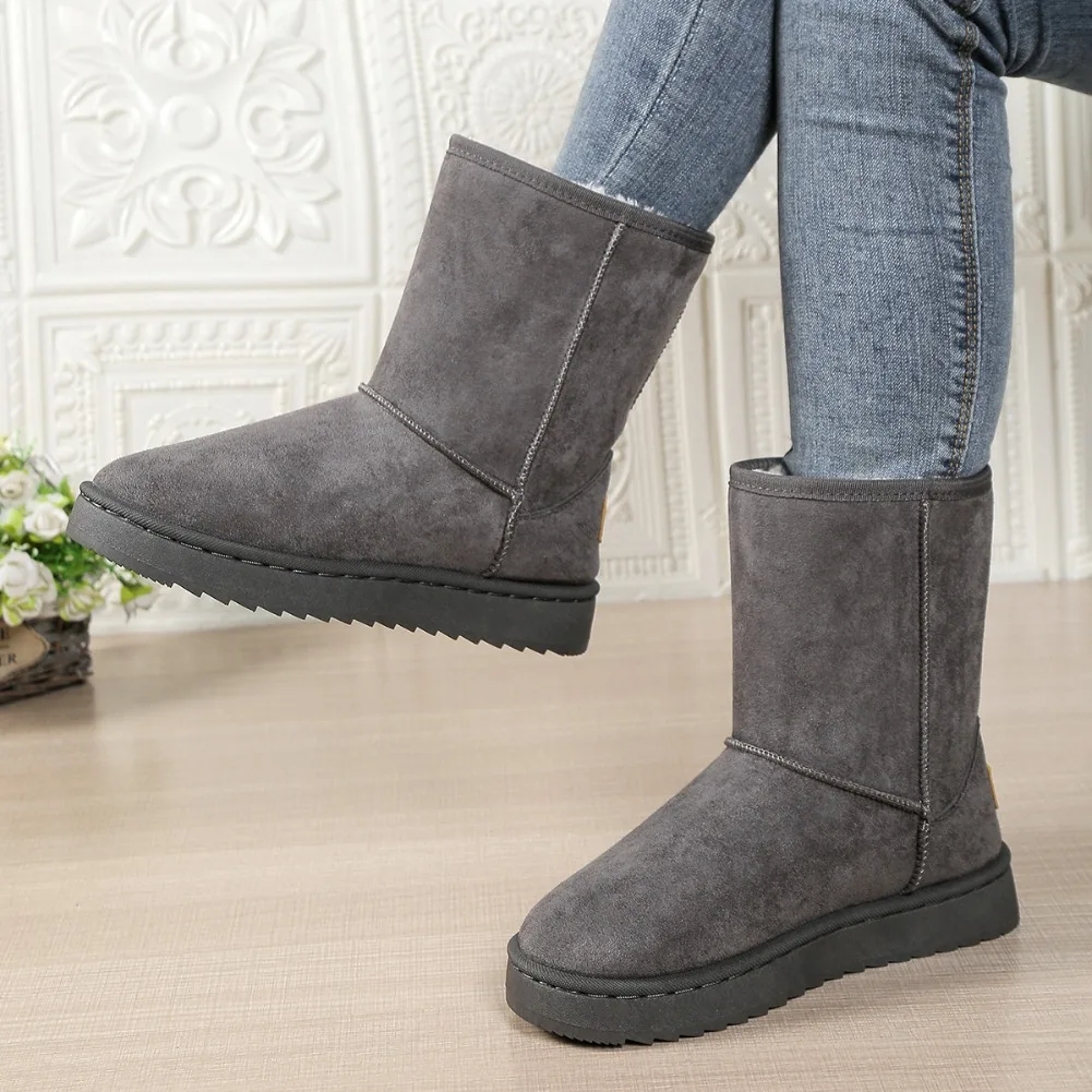Wasserdichte, warme Plateau-Schneestiefel für Damen, große Größen, Winter-Slip-On-Stiefel, flache, lässige Damenstiefel, 2026 neue Mode – Detail 18