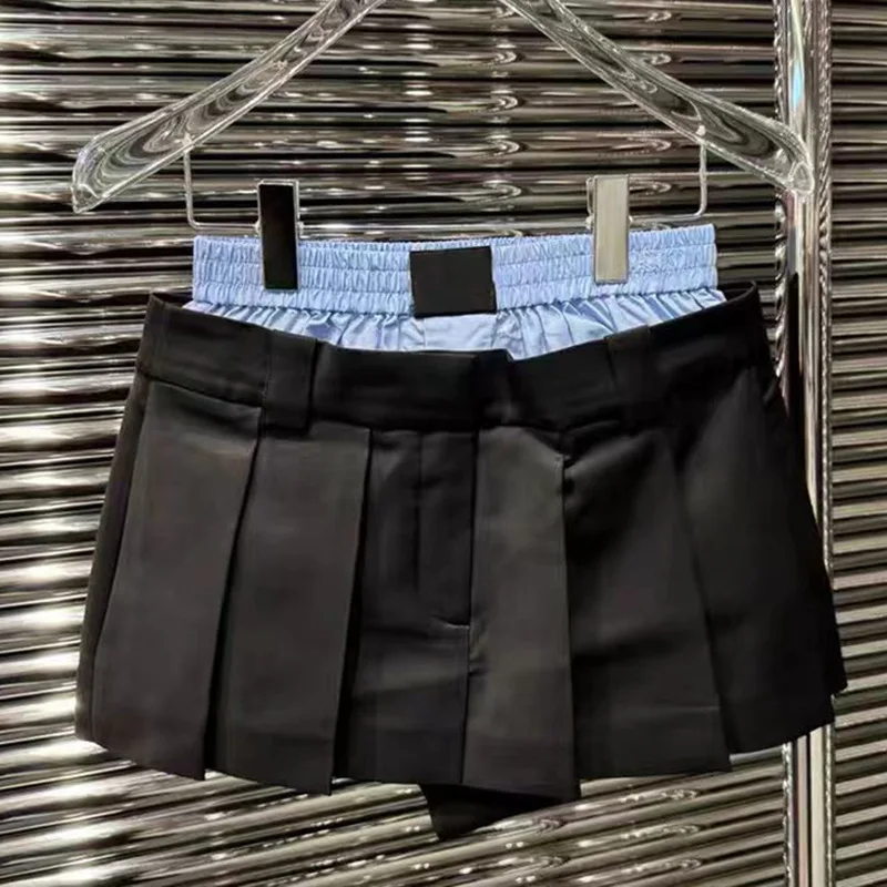 

2025 New High Waist Layered Pleated Skirt Shorts Women Casual Slimming Two Tone