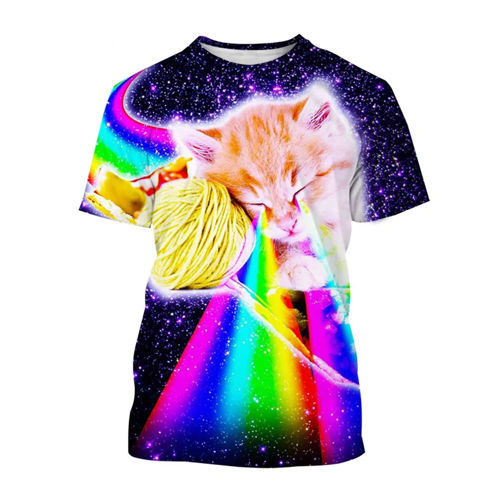 Unisex 2024 Cool Animal Cat Tshirt Men Women Galaxy Space Lovely Kitten Cat 3d T Shirts Pizza Funny Street Top Tee Short Sleeve