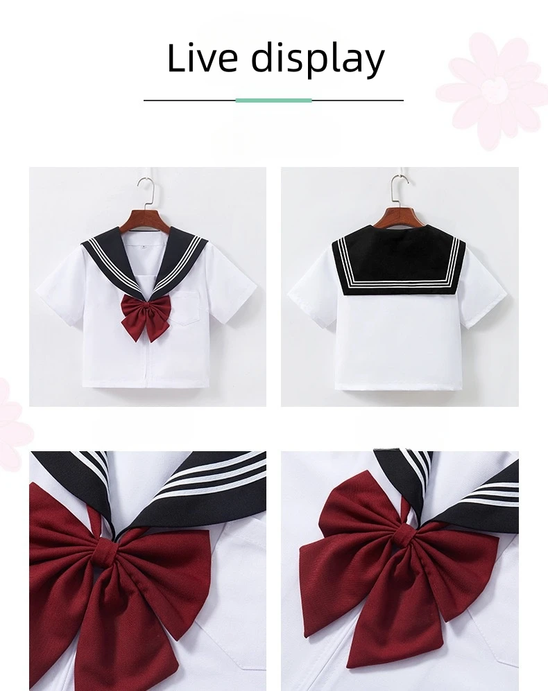 Japanische Schuluniform, süßer Mädchen-JK-Anzug, schwarzer Kragen, weißer dreiteiliger Anzug, Campus-Matrosenanzug, Schleife, langärmeliger Anzug, Uniform – Detail 2