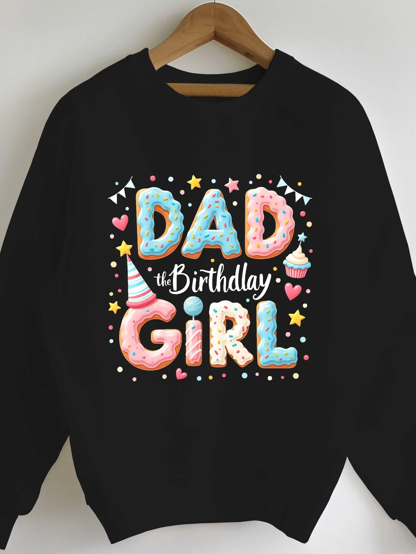 

Women's Green "dad of The Birthday " Donut & Lollipop Print Sweatshirt - Pink & Blue Candy Theme Crewneck Sweater for Dads