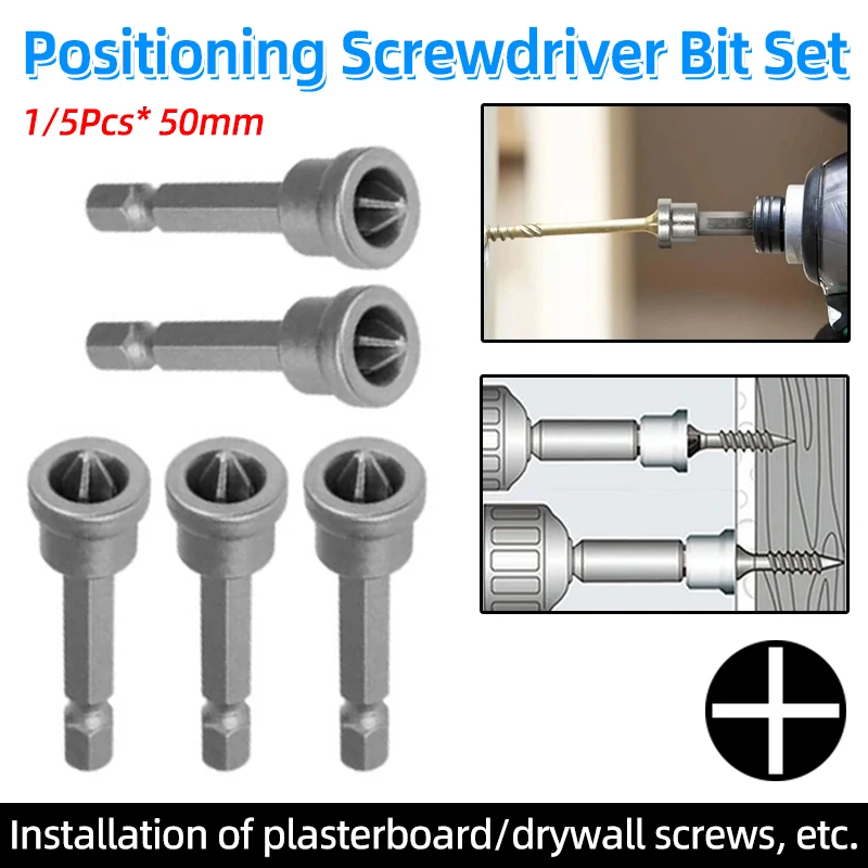 Set Depth Stop Plasterboard Screws Locating Screwdriver Bits PH2 Hex Shank Drywall Dimpler Bits Drilling Bits Tools 50mm