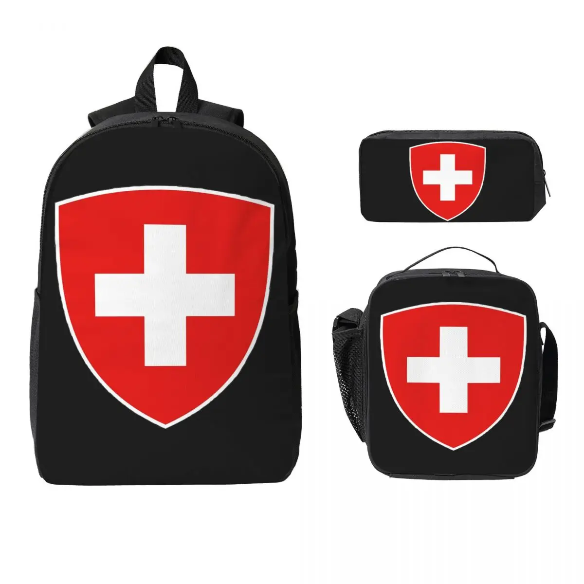 

Coat Of Arms Of Switzerland Flag Backpack Boys Girls BookBag School Bag Laptop Shoulder Bags 3ps Insulated Lunch Bag Pencil Case