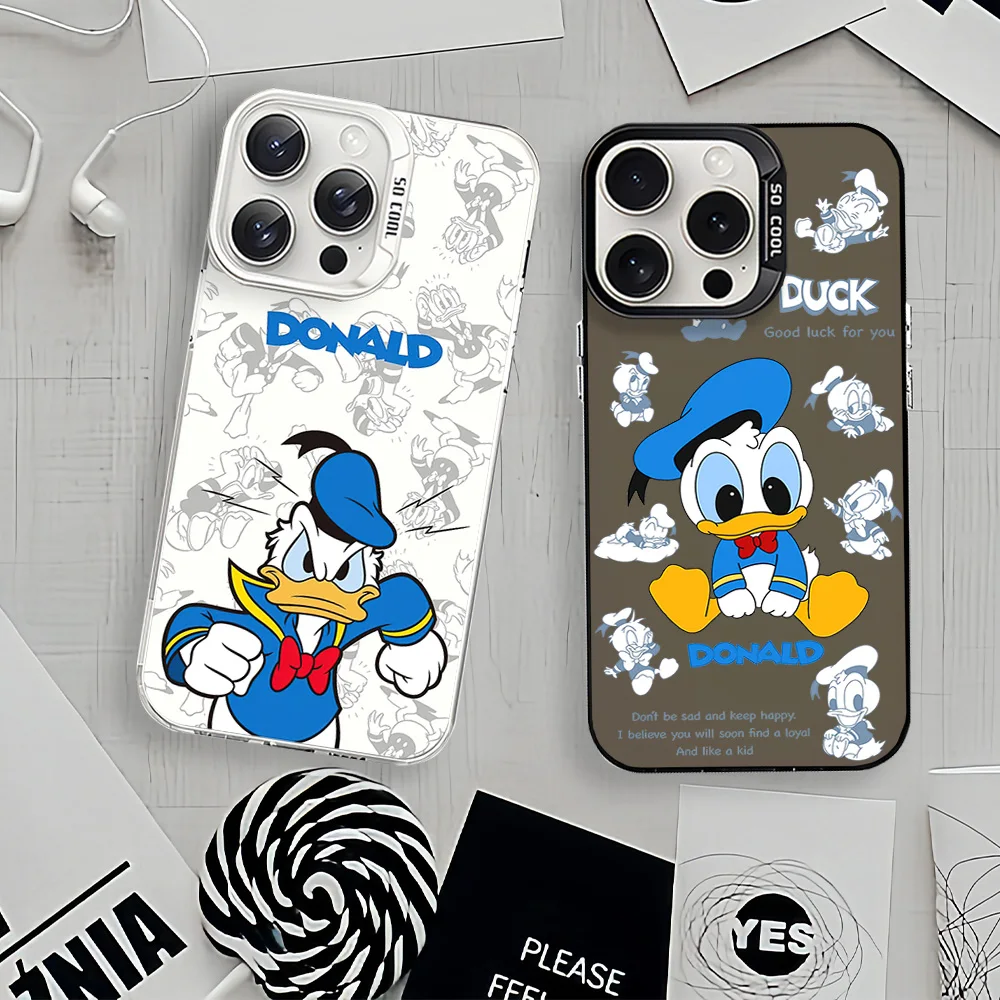 MINISO Cute D-Donald Duck For iPhone 12 11 13 14 15 16 Max Pro Plus Mini Protective Cover IMD Phone Case