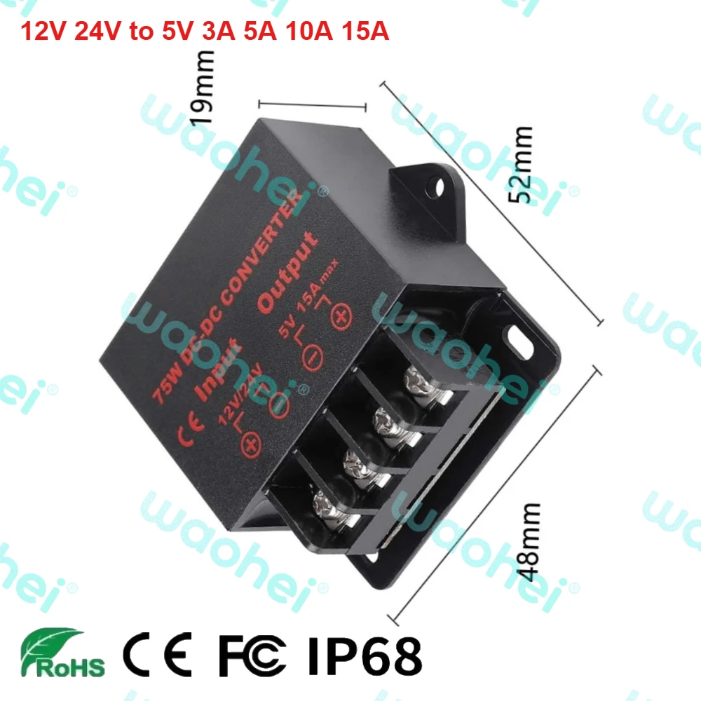 

12V 24V to 5V 3A 5A 10A 15A DC DC Step Down Power Converter Voltage Regulator Supply Volt Transformer Module Reducer Module CE