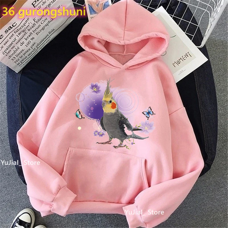 Leopard Parrot Cockatiel Print Cap Hoodie Women Funny Bird Lover Sweatshirt Femme Long-Sleeved Winter/Spring/Autumn Tracksuit