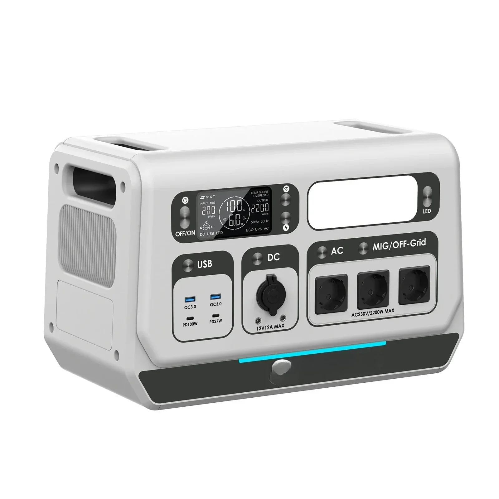 Portable On Grid Inverter Balcony System 2200W CE certified Off Grid 2048wh Power Solar Station Balcony System Battery