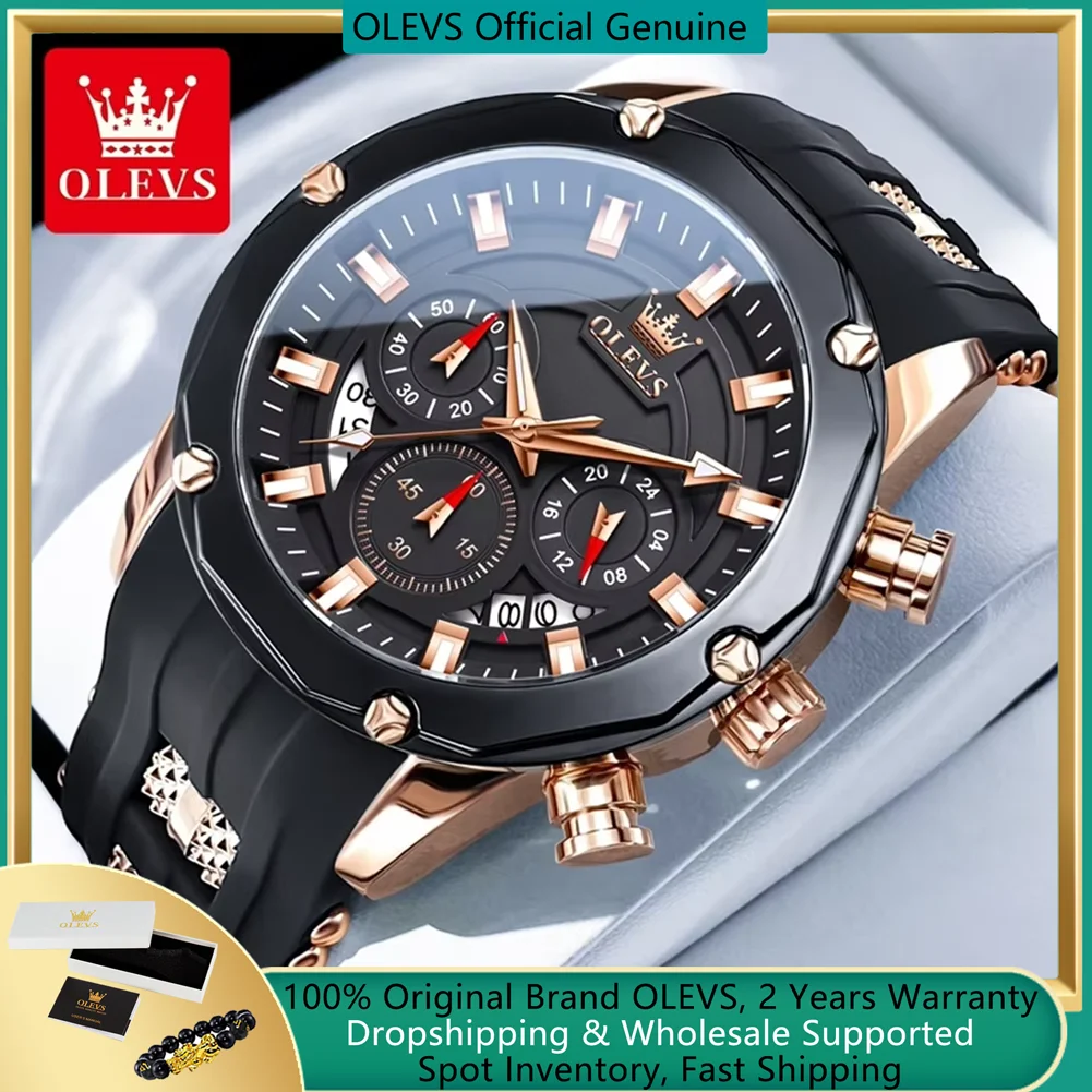 

OLEVS Original Quartz Watch for Men Chronograph Calendar Silicone Strap Men's Wristwatch Brand Luxury Analog Sports Watches New