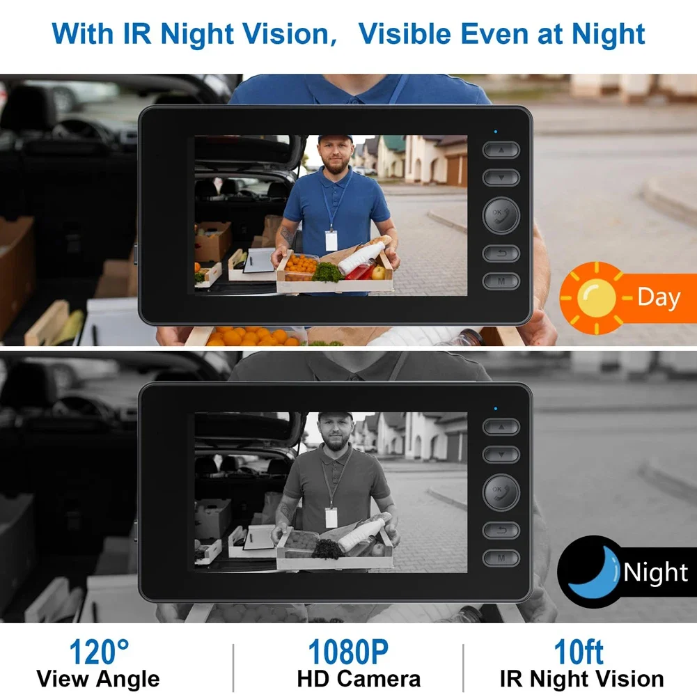 4.3 ''شاشة كاميرا الجرس 2-way الصوت الداخلي فيديو للرؤية الليلية الاستيقاظ الباب الرقمي ثقوب المنزل الذكي جرس الباب اللاسلكي