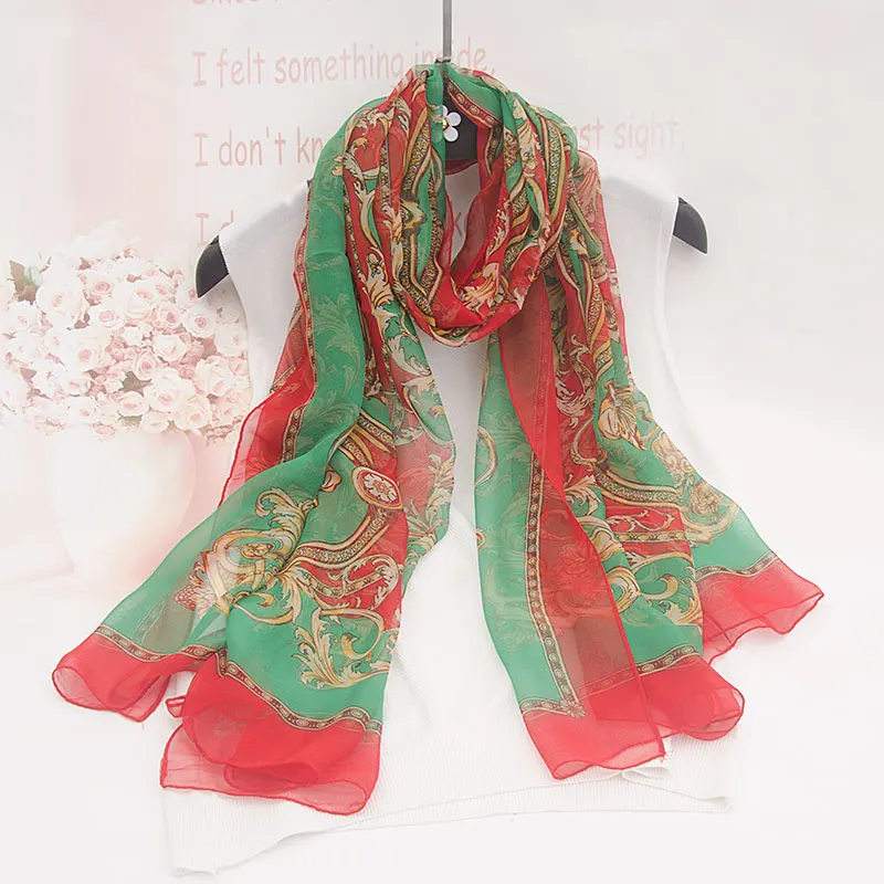 

Women's Flower Printed Chiffon Hijab Scarf Long Wrap Silk Shawl Bandana Headscarf Beach Towel High Quality