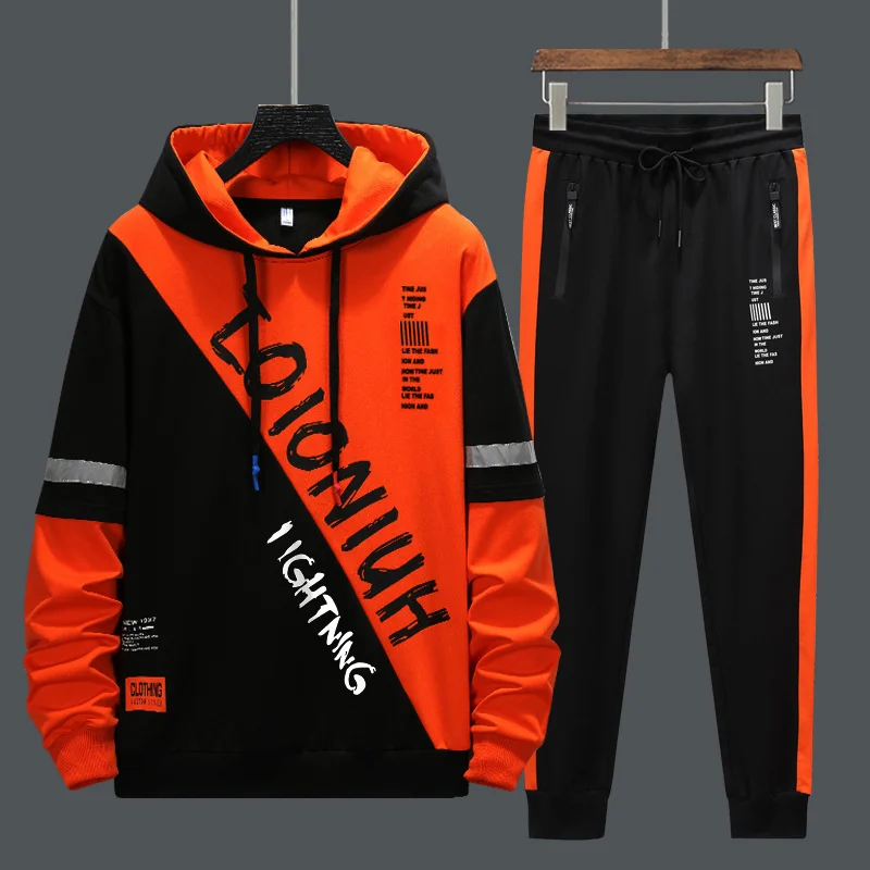 New Men Tracksuits 2 Piece Sweat Suits Mens Zipper Cardigan Printing Sweatshirts Sweatpants Sets Student Husband Sports Clothing